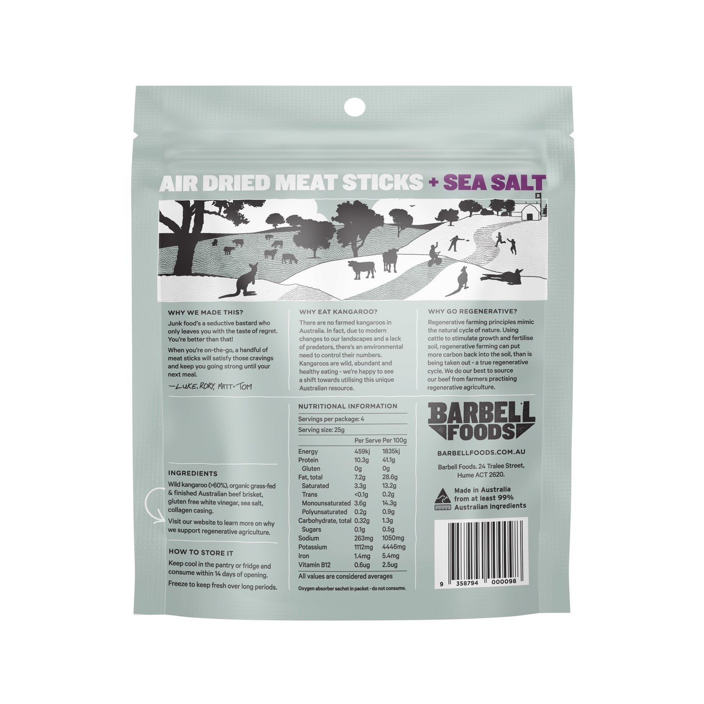 Barbell Foods Sea Salt Meat Sticks 100g