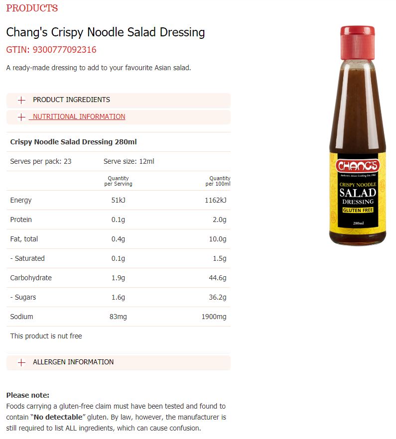 Changs Crispy Noodle Salad Dressing 280ml