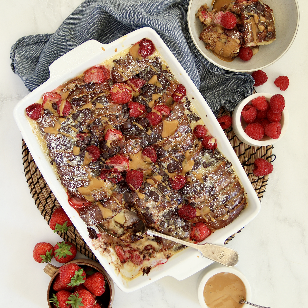 Chocolate and Dulce De Leche Hot Cross Bun Pudding