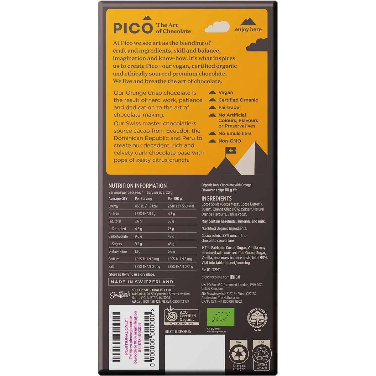 Pico Orange Crisp Milk Chocolate 80g