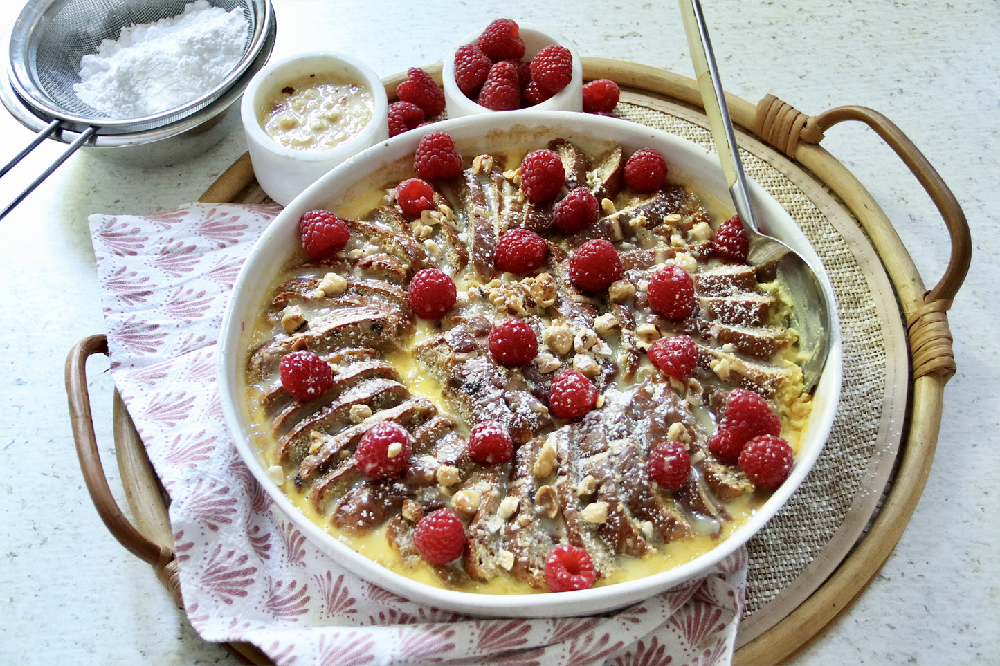 White Chocolate and Hazelnut Hot Cross Bun Pudding