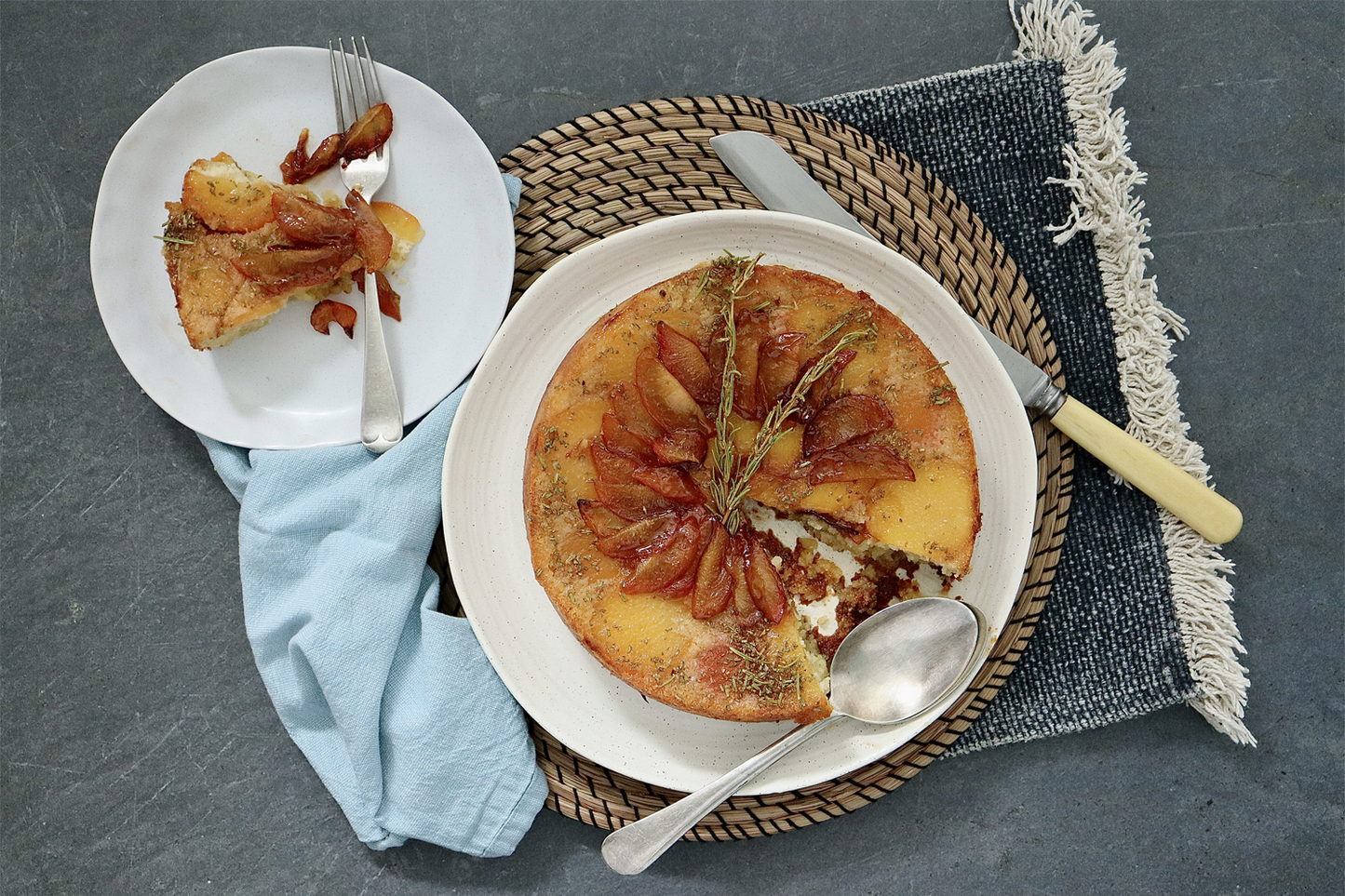 Upside Down Plum Lemon and Rosemary Cake