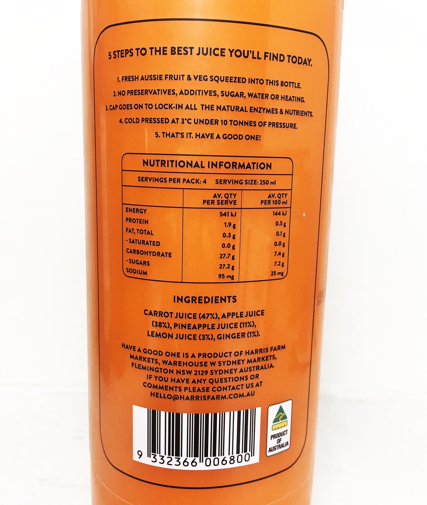 Harris Farm - Juice Cold Pressed - Carrot Shield  | Harris Farm Online