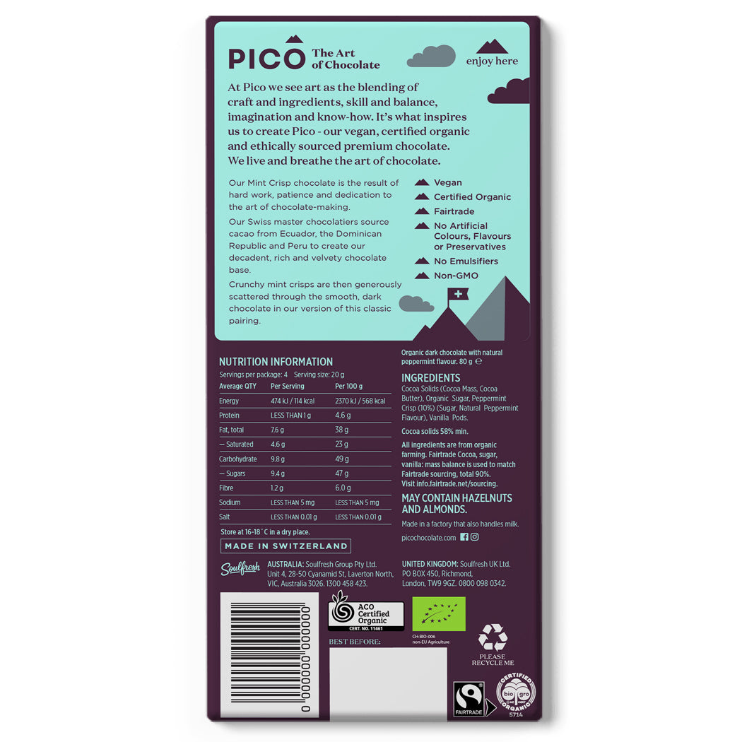 Pico - Chocolate Dark 58% Cocoa - Mint Crisp | Harris Farm Online