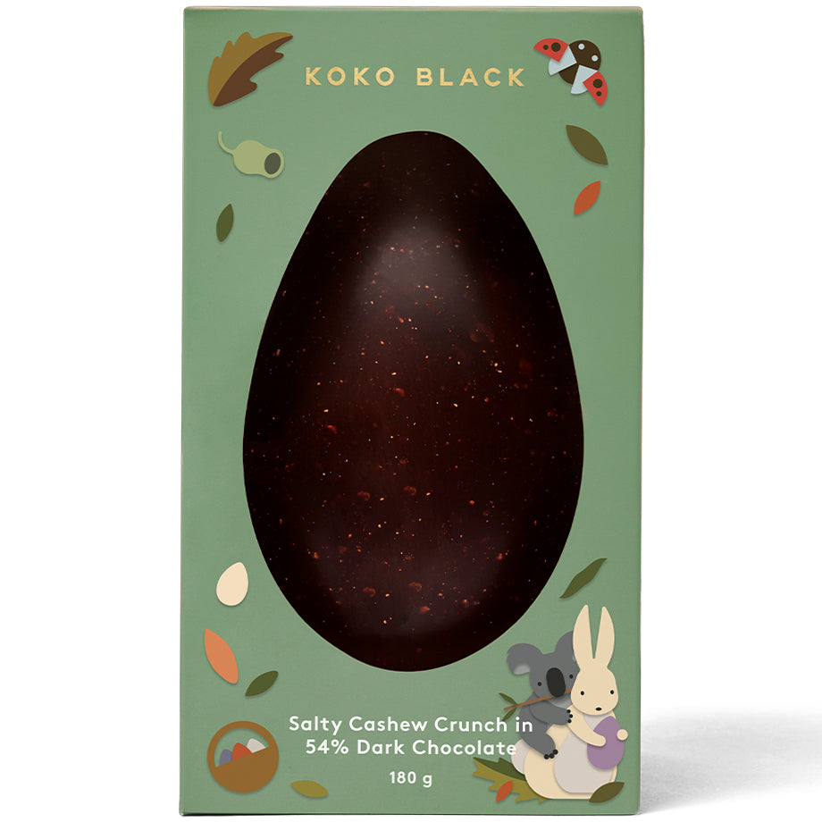 Koko Black Salty Cashew Crunch in 54% Dark Chocolate Egg | Harris Farm Online