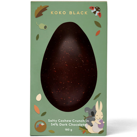 Koko Black Salty Cashew Crunch in 54% Dark Chocolate Egg | Harris Farm Online