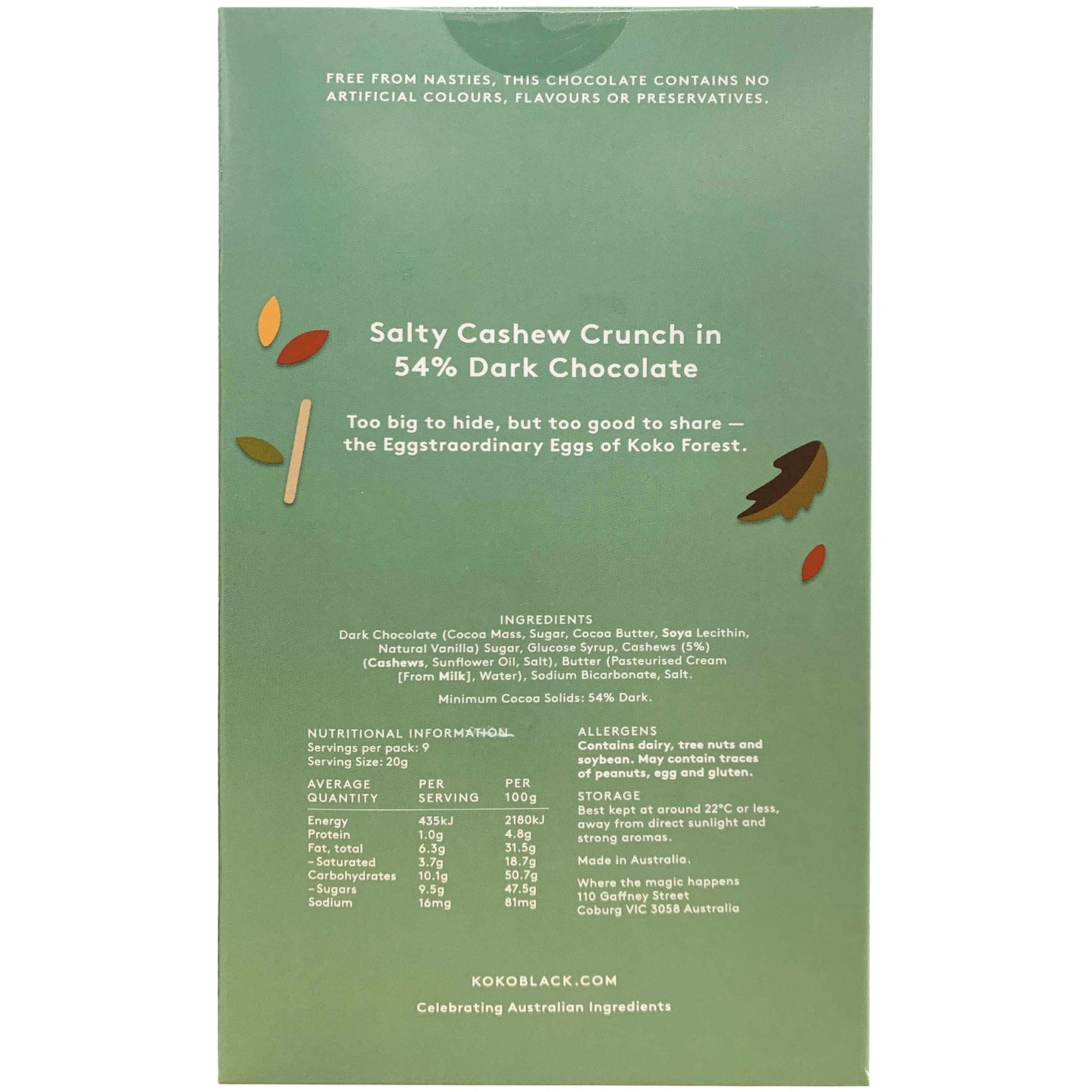 Koko Black Salty Cashew Crunch in 54% Dark Chocolate Egg | Harris Farm Online