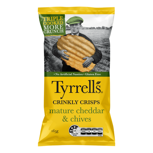 Tyrrells Crinkly Crisps Mature Cheddar and Chives 165g