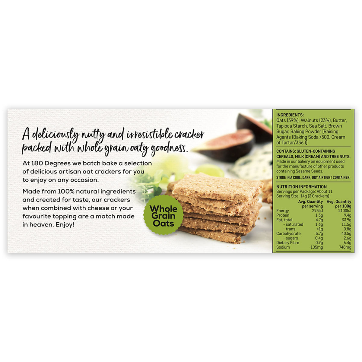 180 Degrees Walnut Oat Crackers 150g | Harris Farm Online