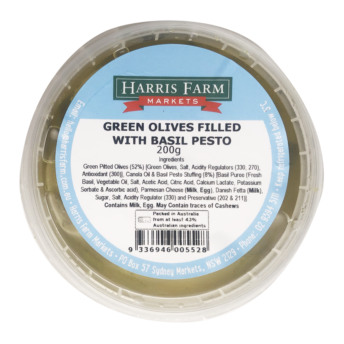 Harris Farm Green Olives with Basil Pesto 200g