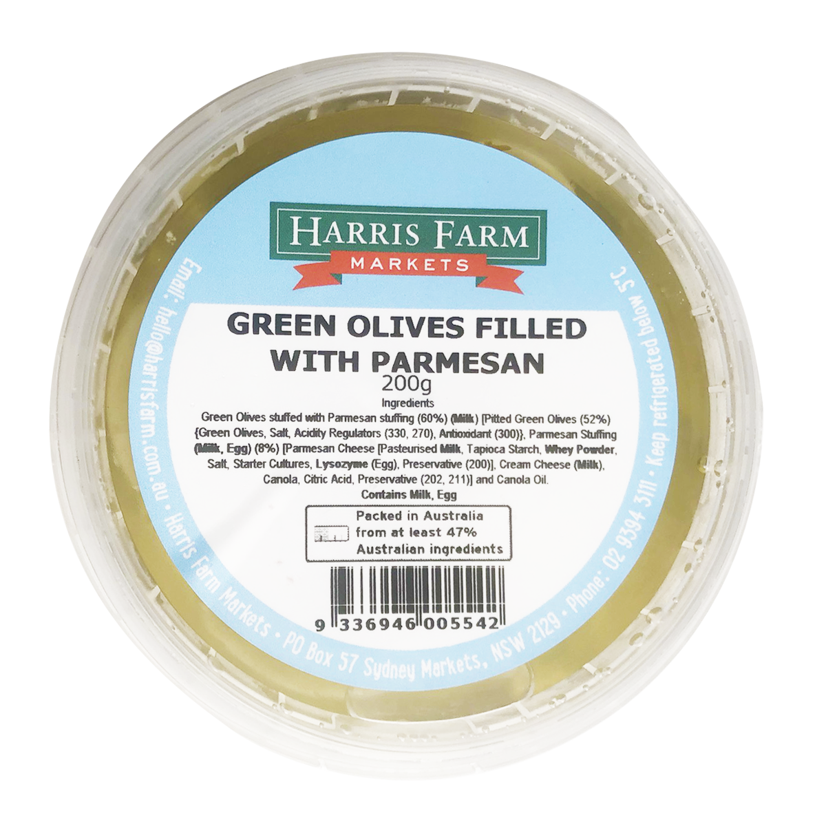 Harris Farm Green Olives with Parmesan 200g