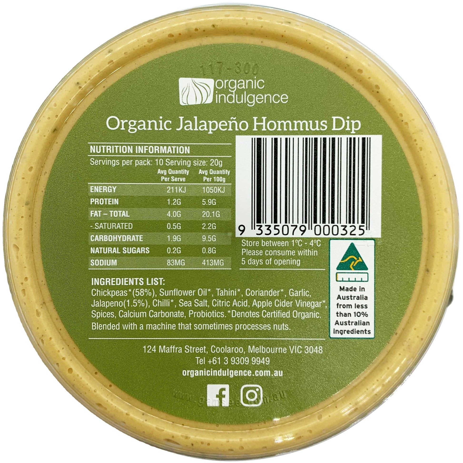 Organic Indulgence Organic Jalapeno Hommus Dip | Harris Farm Online