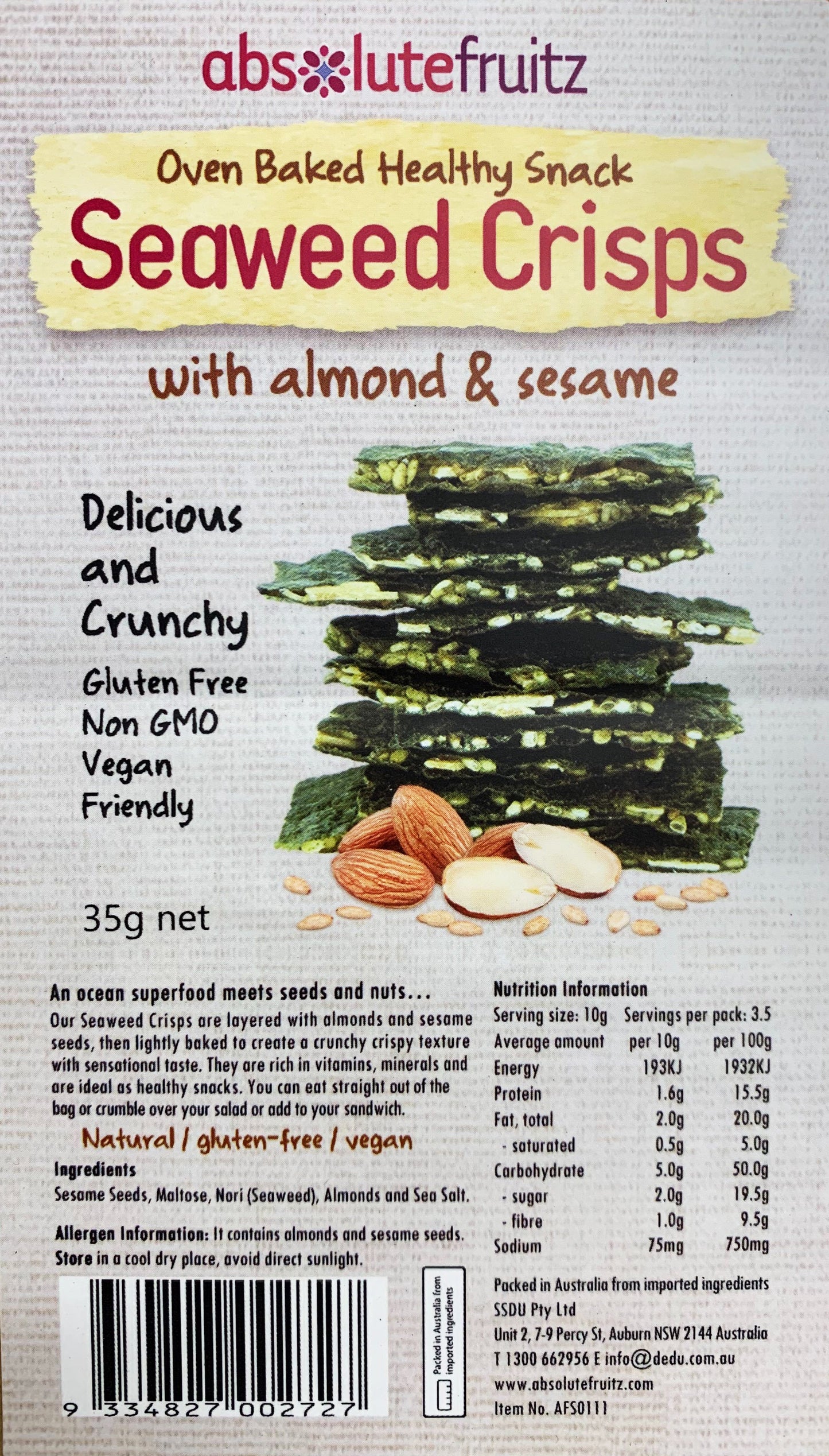 Absolutefruitz Seaweed Crisps with Almond and Sesame 35g