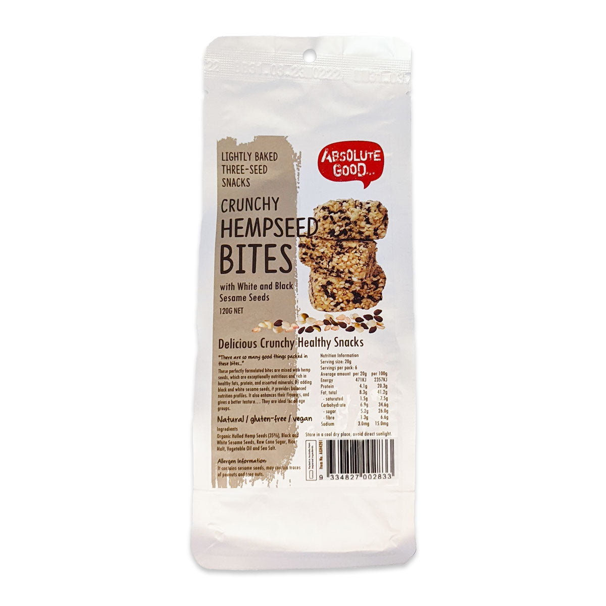 Absolute Good Hemp Seed Bites with Black and White Sesame Seeds 120g | Harris Farm Online