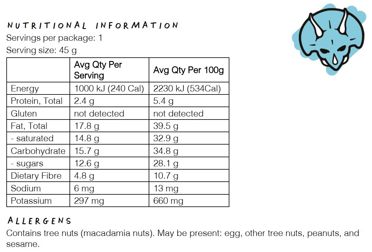 Blue Dinosaur Lemon and Macadamia Paleo Bar | Harris Farm Online