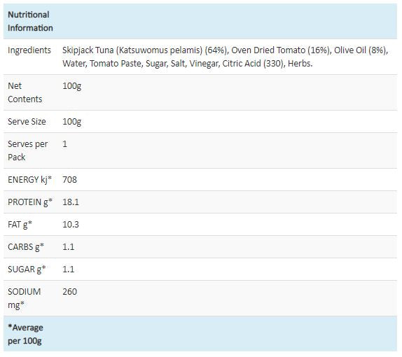 Safcol Tuna Pieces Oven Dried Tomato and Herbs in Olive Oil 100g