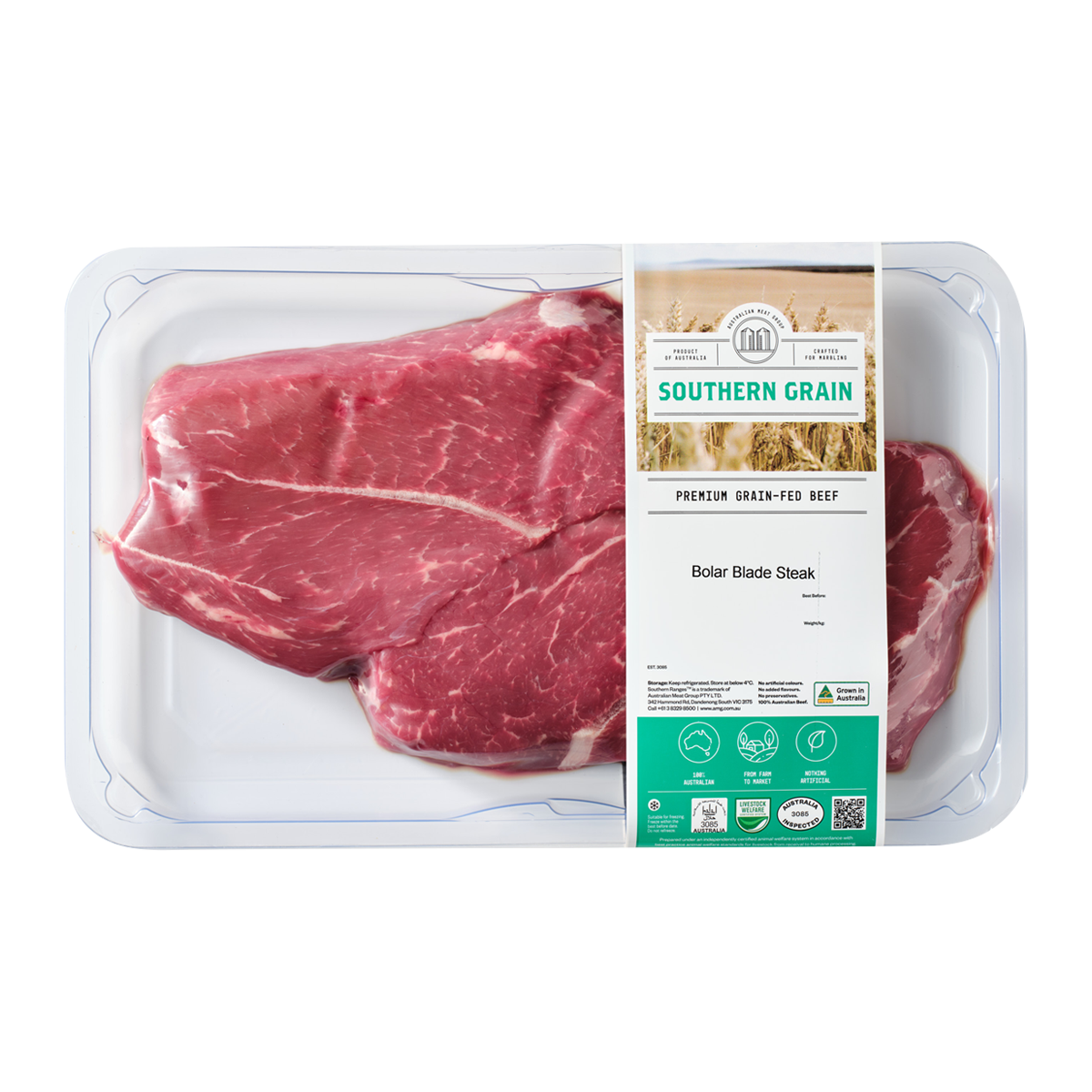 Southern Grain Premium Grain Fed Beef MB2 Bolar Blade Steak 400-550g