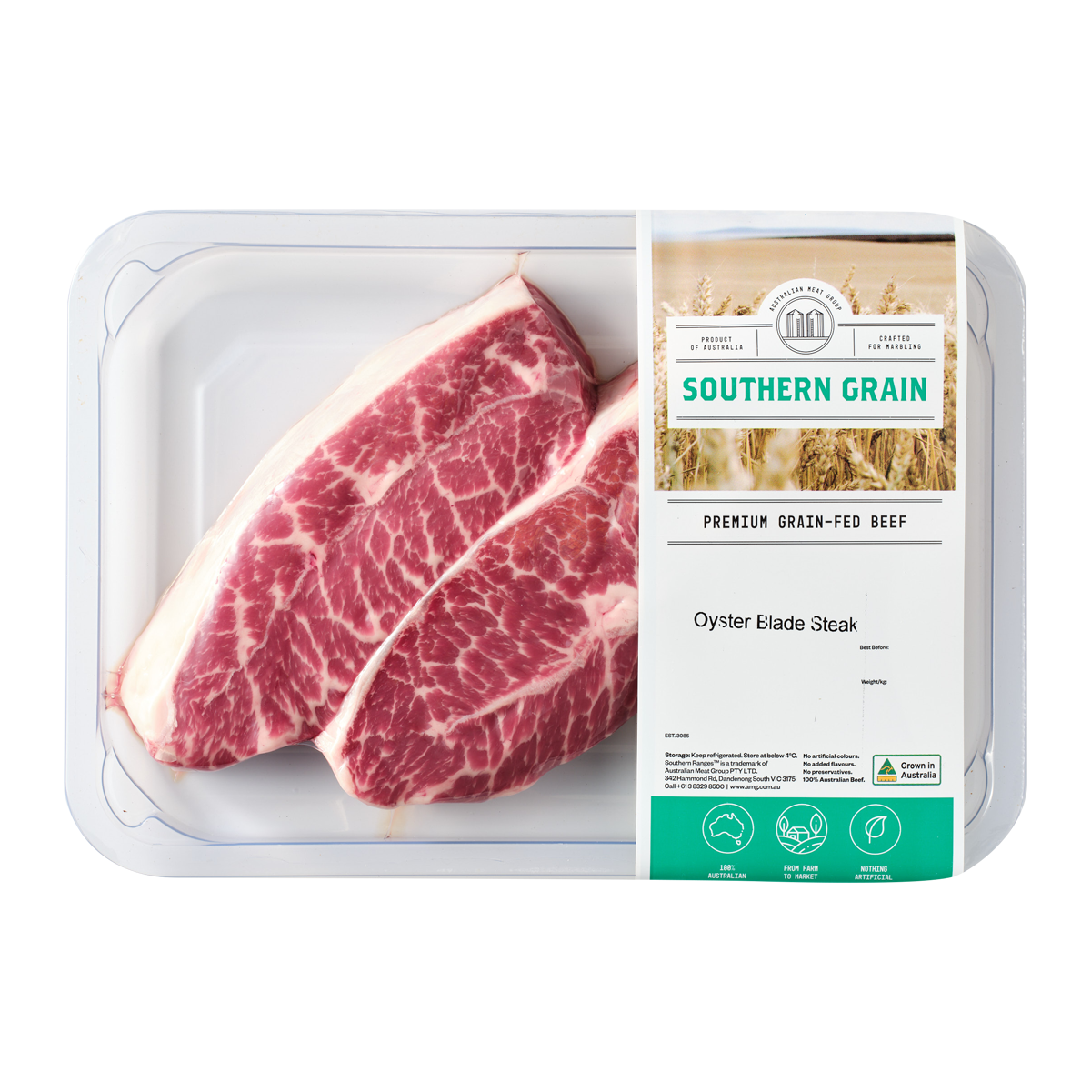 Southern Grain Premium Grain Fed Beef MB2 Oyster Blade Steak 250-450g