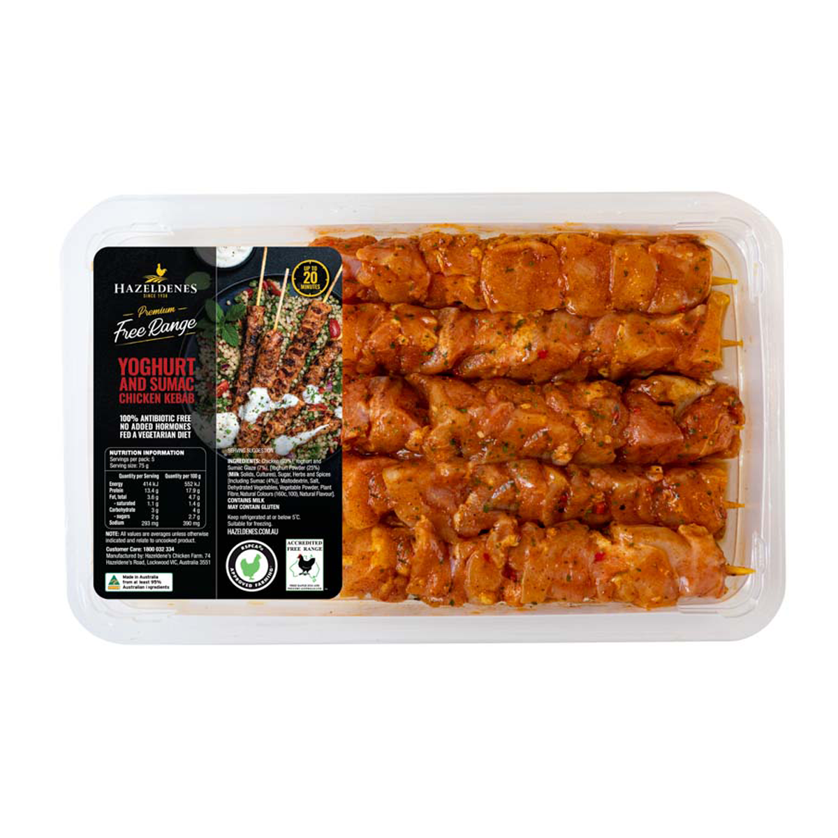 Hazeldenes Free Range Chicken Kebabs Yoghurt and Sumac 375g