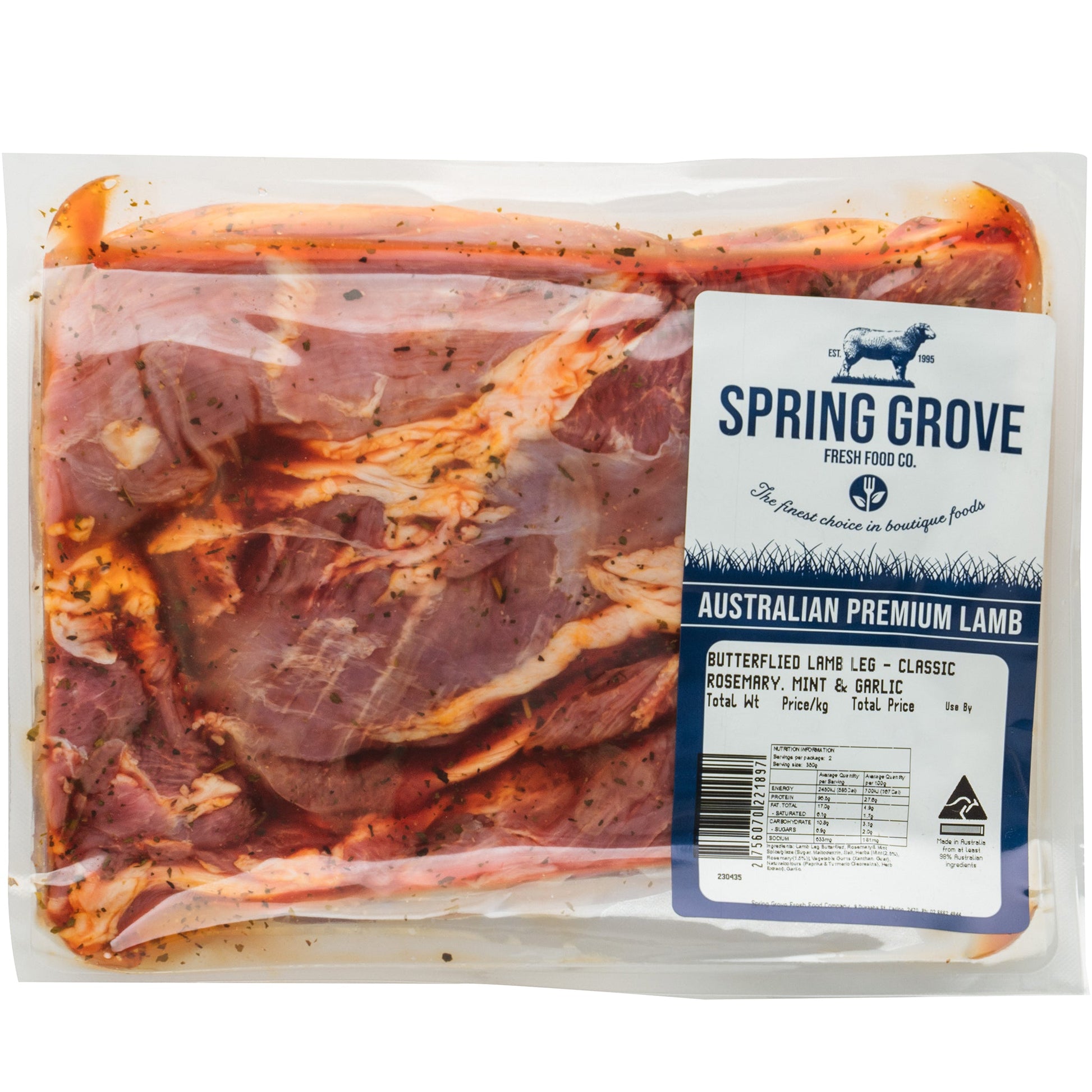 Spring Grove Lamb Leg Butterflied Rosemary Mint and Garlic | Harris Farm Online