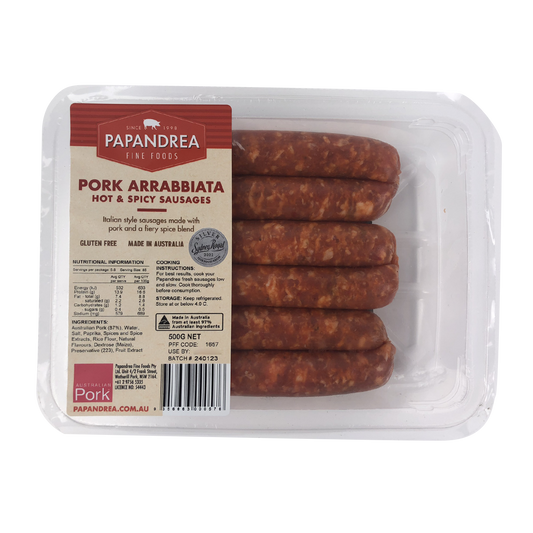 Papandrea Fine Foods Pork Arrabbiata Sausages 500g