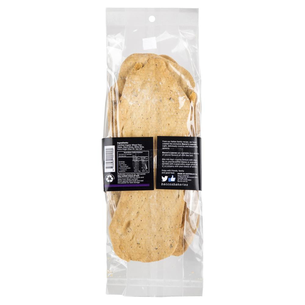 Bacco's Leaves - Flatbread Organic Wheat - Black Olives | Harris Farm Online