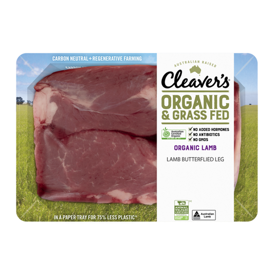 Cleaver's Organic and Grass Fed Butterflied Lamb Leg 500g-1kg