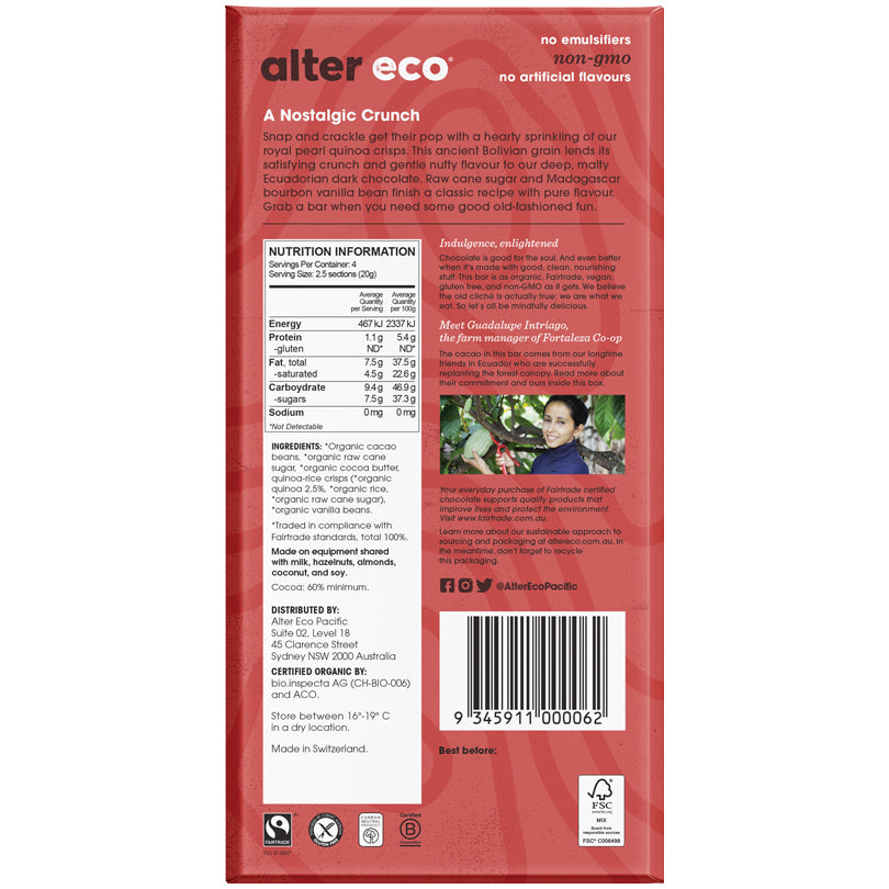 Alter Eco Organic 60% Dark Chocolate Quinoa Crunch 80g