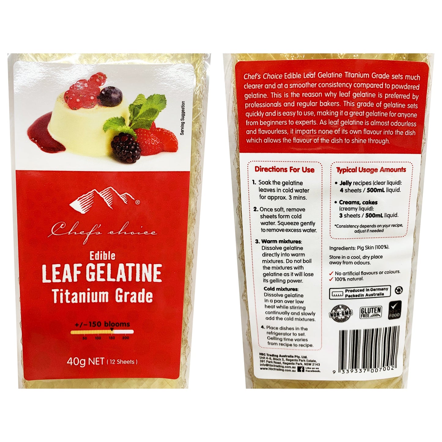 Chef's Choice Edible Leaf Gelatine Titanium Grade x12 40g