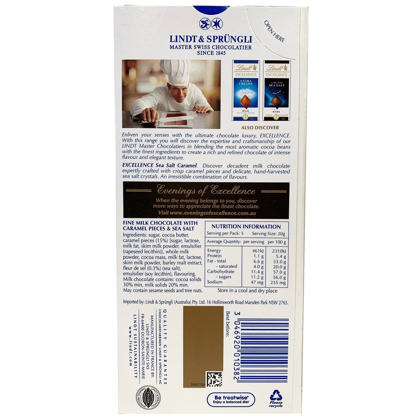 Lindt Excellence Milk Chocolate Sea Salt Caramel 100g