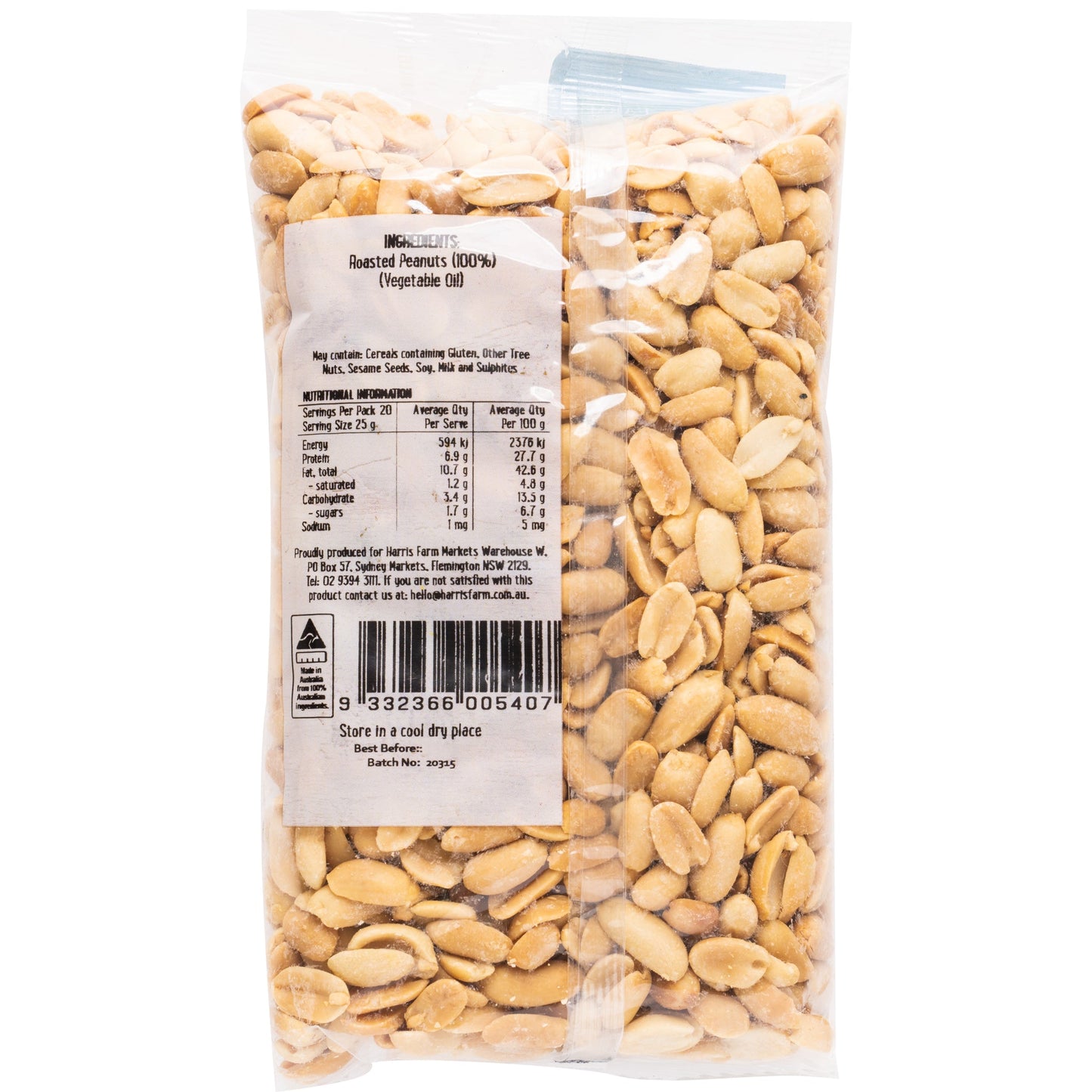 Harris Farm Peanuts Roasted and Unsalted 500g