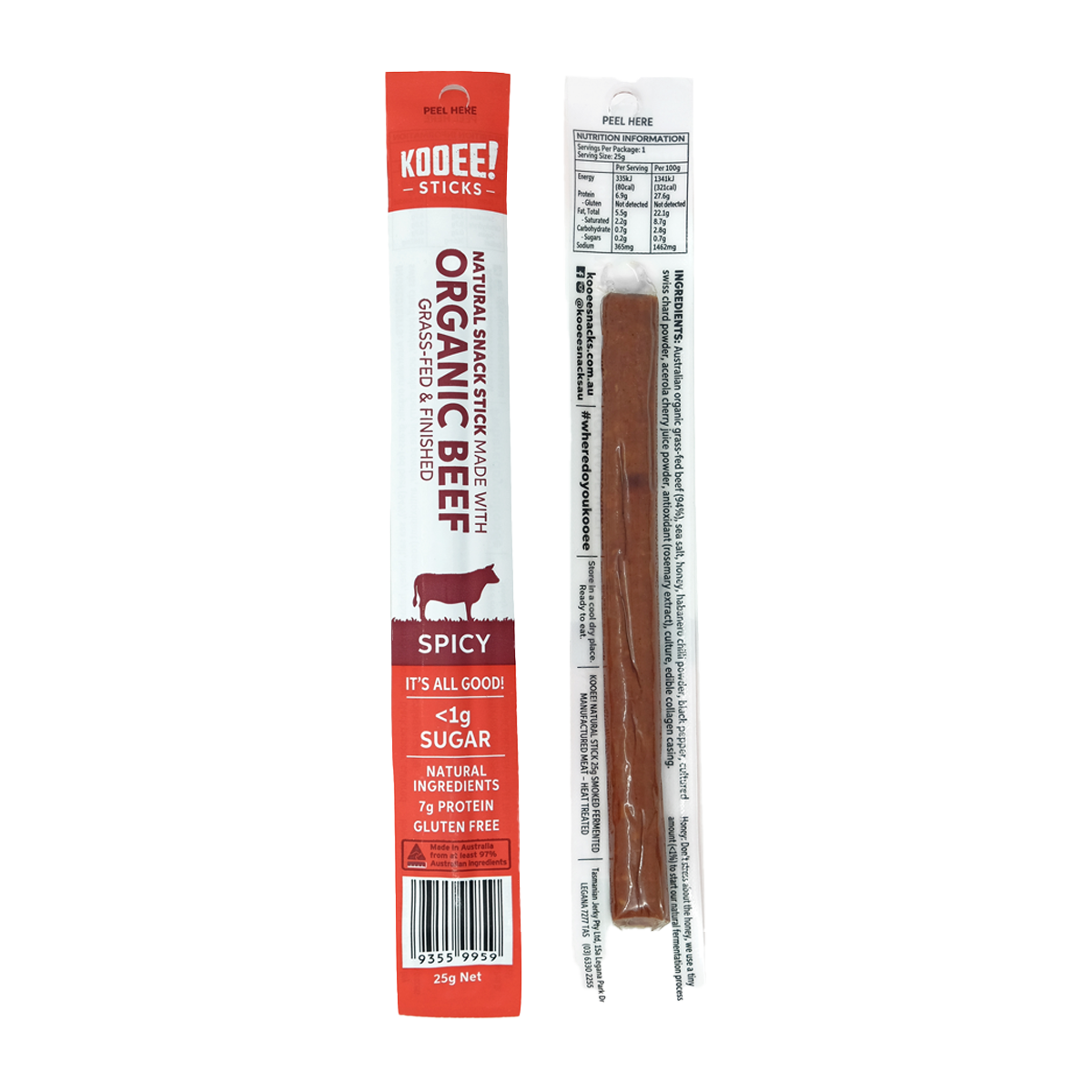 Kooee Organic Grass Fed Beef Stick Spicy 25g