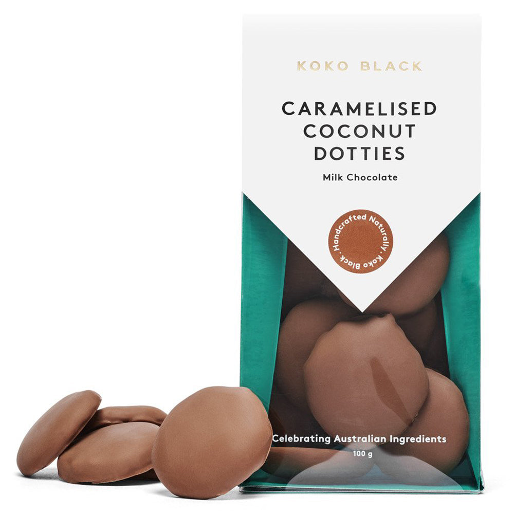 Koko Black Milk Chocolate Caramelised Coconut Dotties | Harris Farm Online