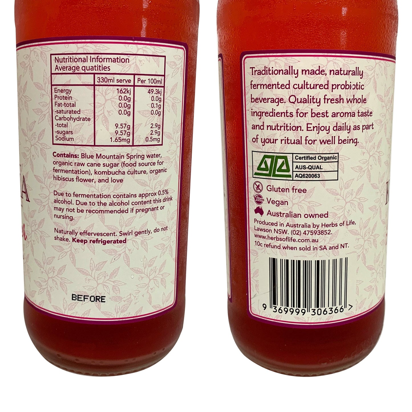 Herbs of Life Drinks Hibiscus Flower Organic Kombucha 330ml