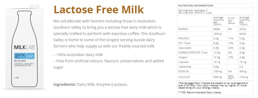 MilkLab Lactose Free Milk 1L