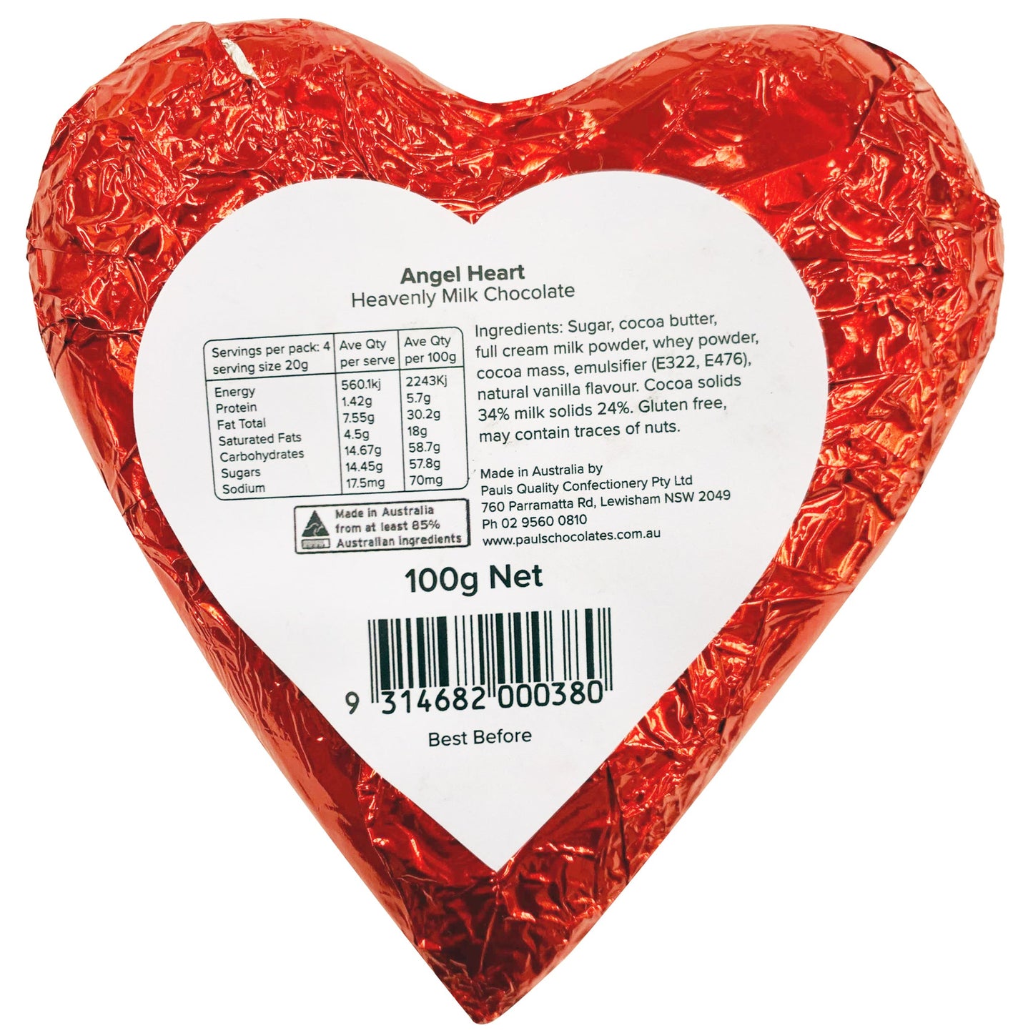 Pauls Quality Confectionery Angel Heart Milk Chocolate | Harris Farm Online