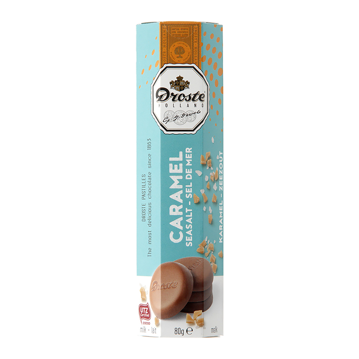 Droste Rolls Caramel Sea Salt Milk Chocolate 80g