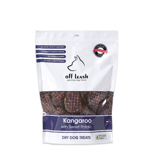 Off Leash Dog Treats Kangaroo and Sweet Potato 250g | Harris Farm Online