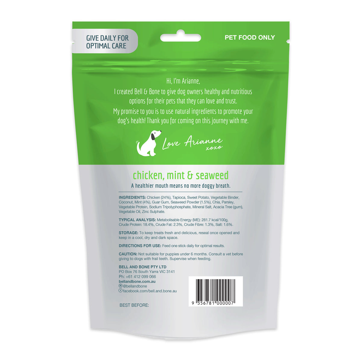 Bell and Bone Chicken Mint and Seaweed Small Dog Dental Sticks 126g | Harris Farm Online 