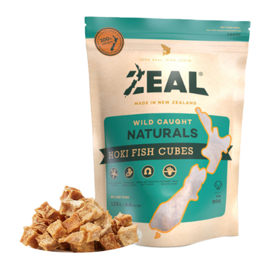 Zeal Free Range Naturals Dog Treats Hoki Fish Cubes 125g