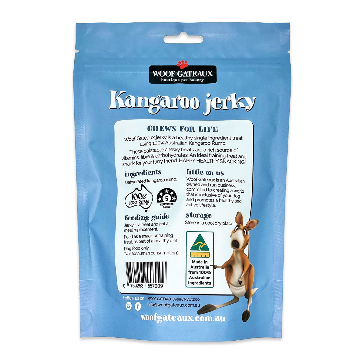 Woof Gateau Dog Treats Kangaroo Jerky 100g | Harris Farm Online