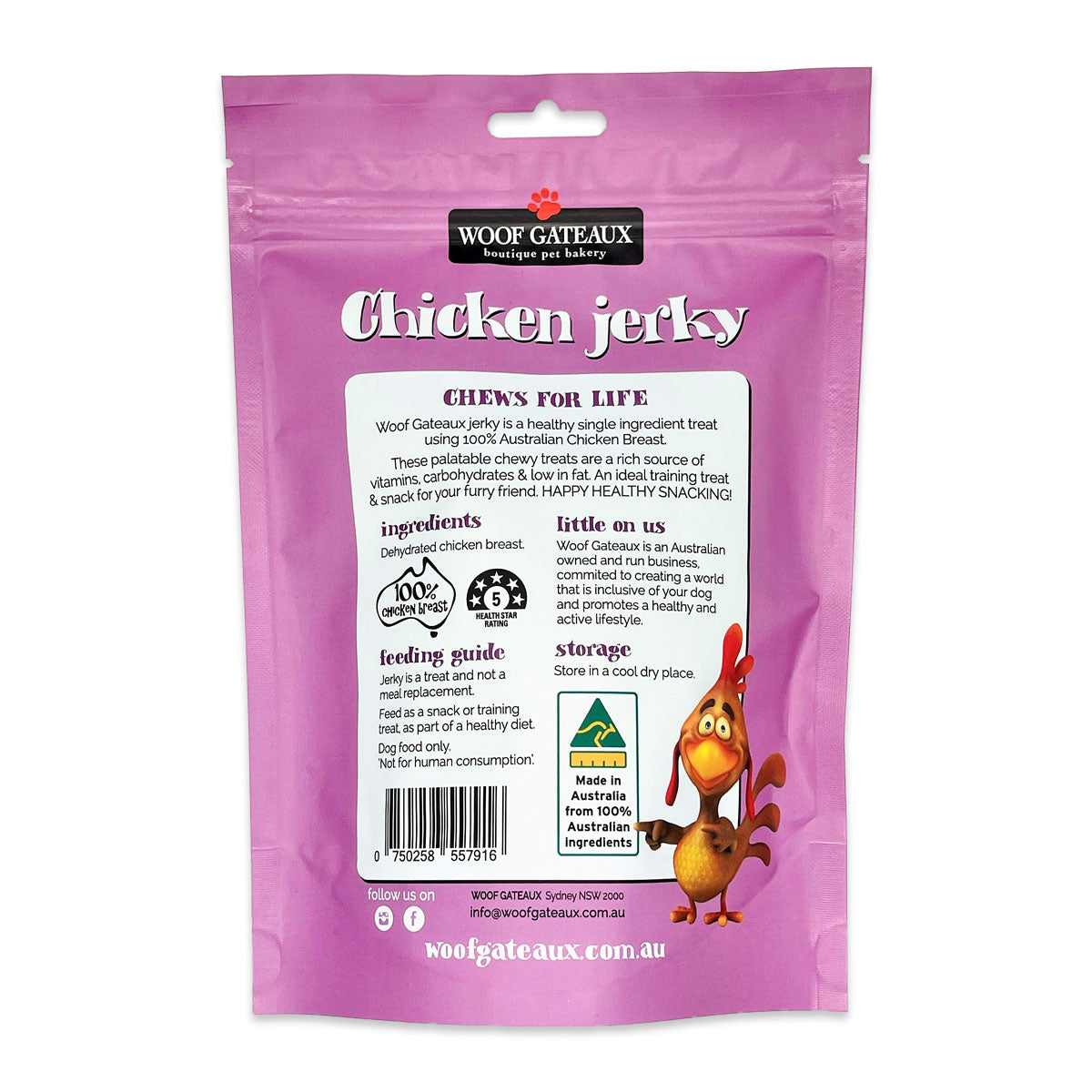 Woof Gateau Dog Treats Chicken Jerky 100g | Harris Farm Online