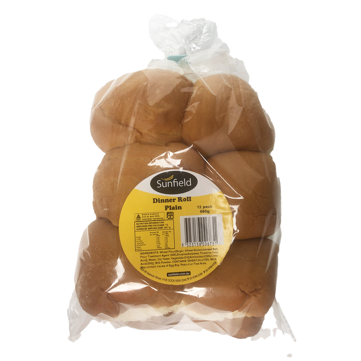 Sunfield Dinner Roll Plain x12 560g