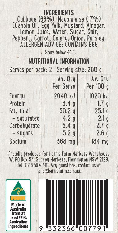 Harris Farm Side Salad Creamy Coleslaw 350g