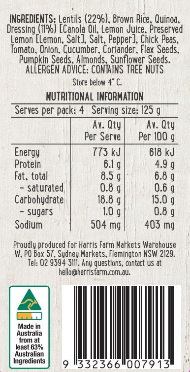 Harris Farm Side Salad Lentil Salad 475g