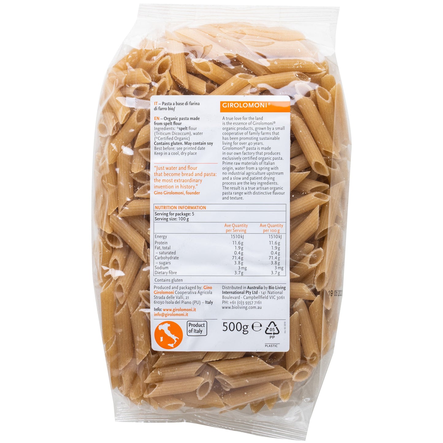 Girolomoni Organic Spelt Penne Rigate | Harris Farm Online