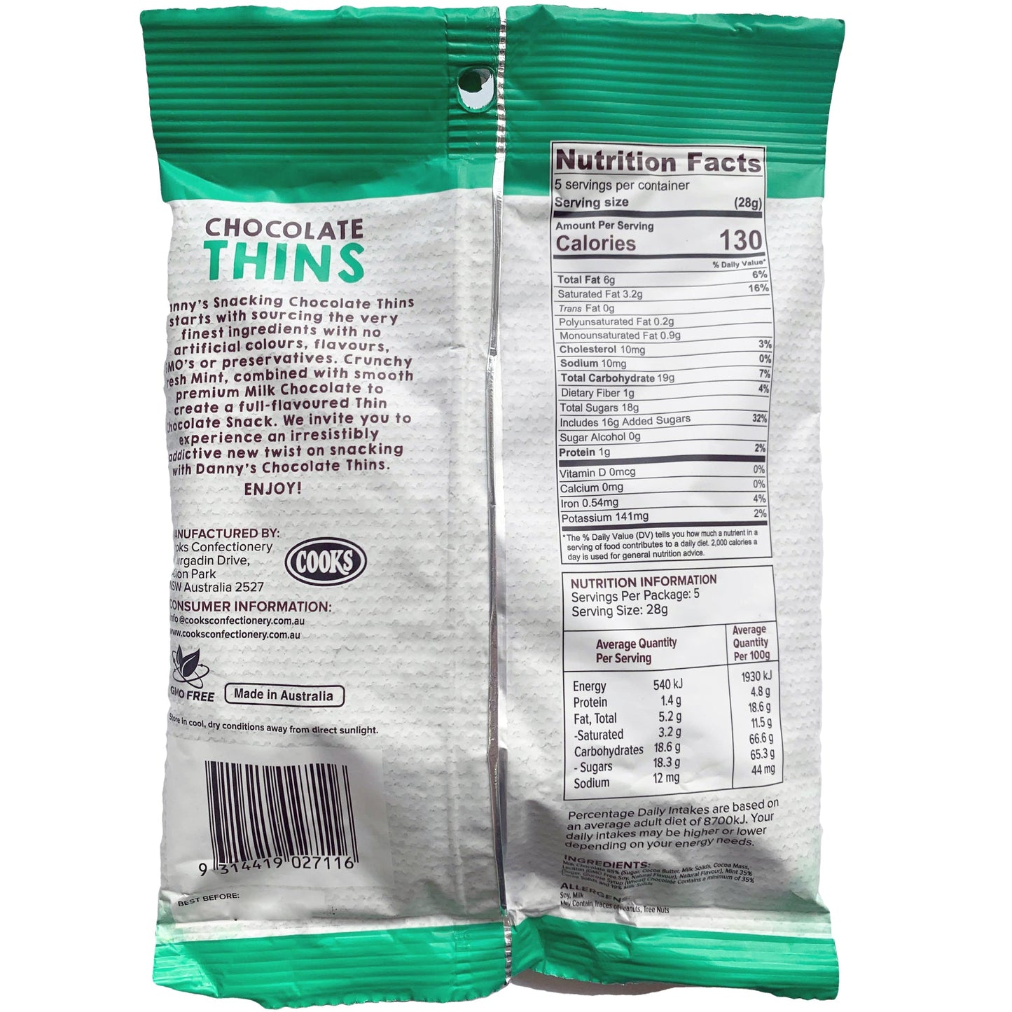 Danny's Chocolate Thins Milk Chocolate Mint | Harris Farm Online