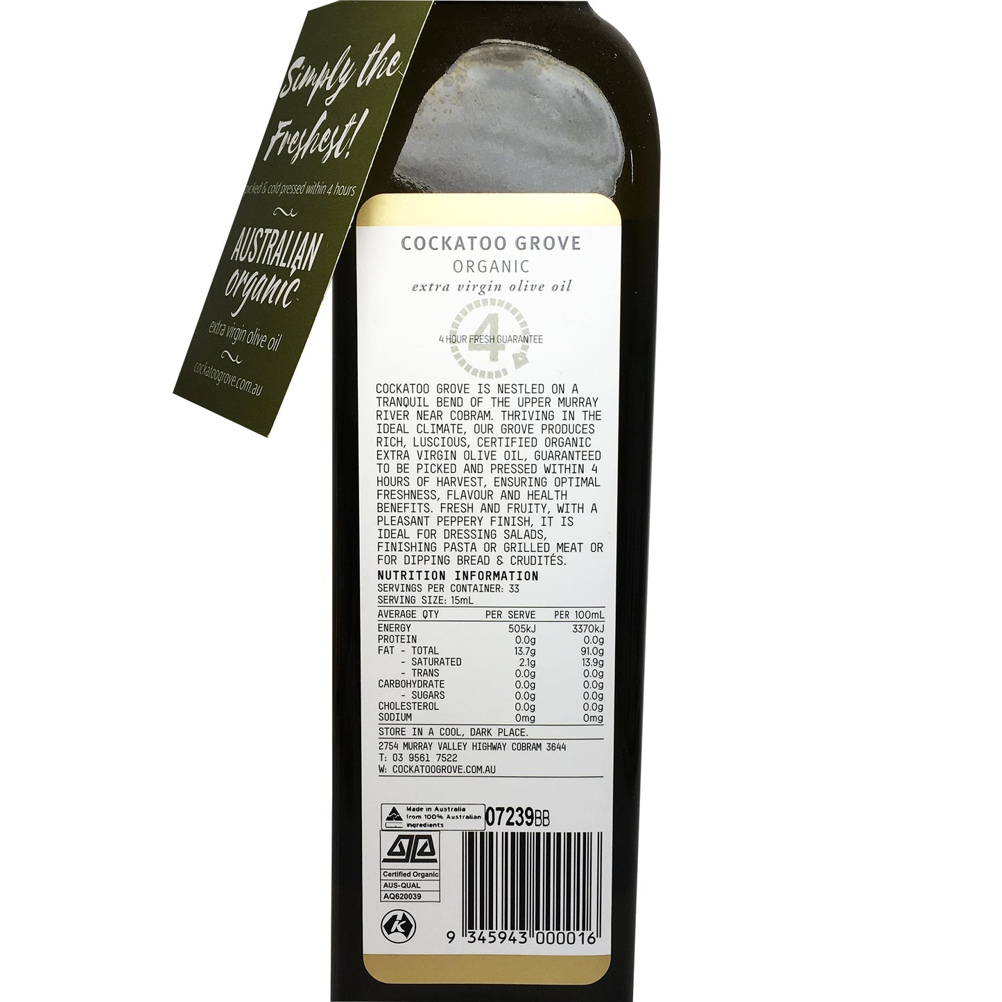 Cockatoo Grove Organic Extra Virgin Olive Oil 500ml