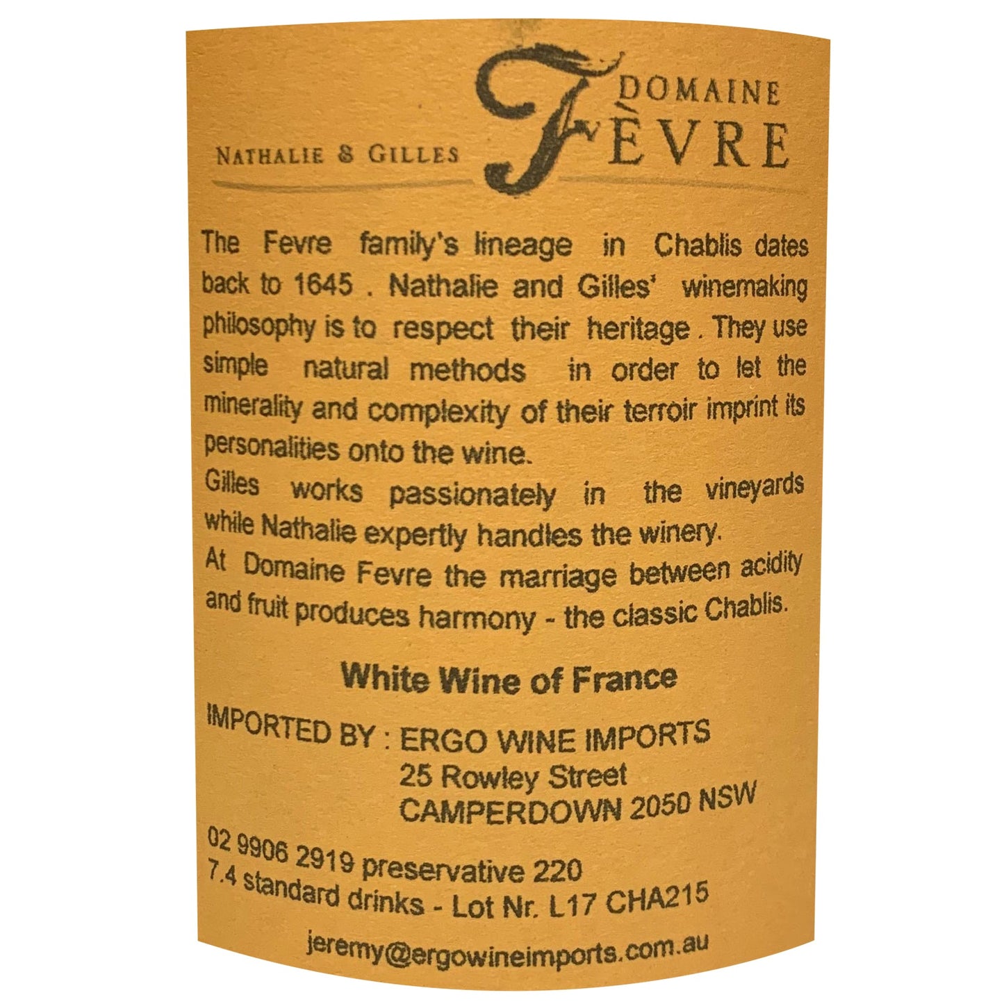 Domaine Fe'vre - Chardonnay - Chablis, France | Harris Farm Online