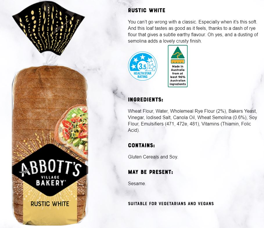 Abbotts Bakery Rustic White 700g